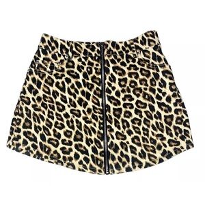 X Forever 21 Mini Jean Skirt Women’s Leopard Print Zip Up Pockets